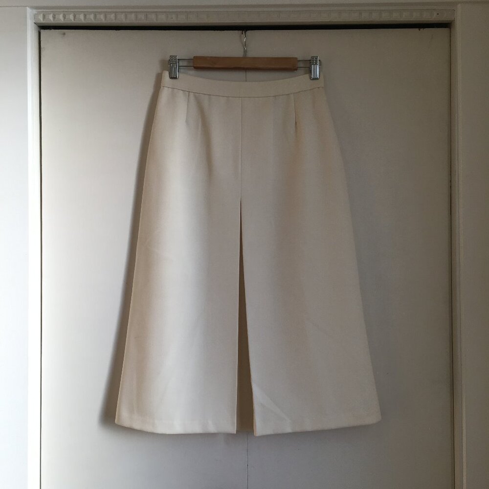 VTG Koret Ivory Kick Pleat Midi Skirt 28W Clean Girl Minimalist Quiet Luxury - Picture 3 of 14